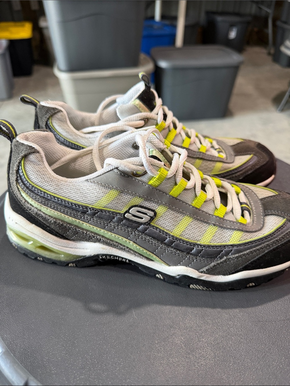 Skechers Gray and Neon Green Mesh Athletic Sneakers